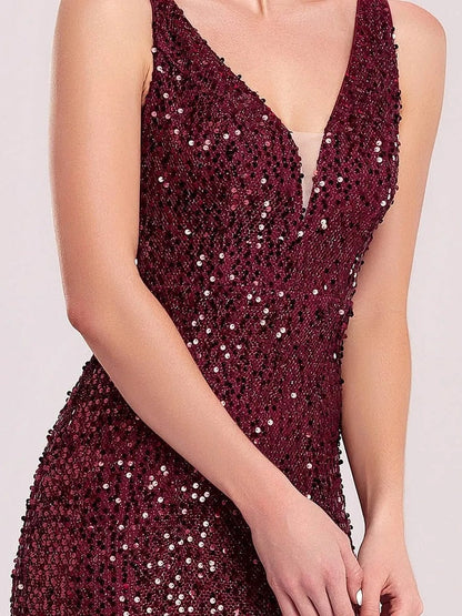 V-neck Sequins Slit Banquet Formal Dress Parties Maxi Dresses
