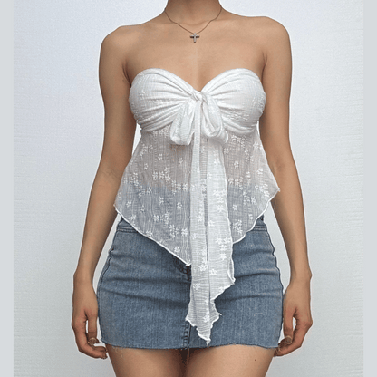 Sweetheart neck ruched ruffle tube top