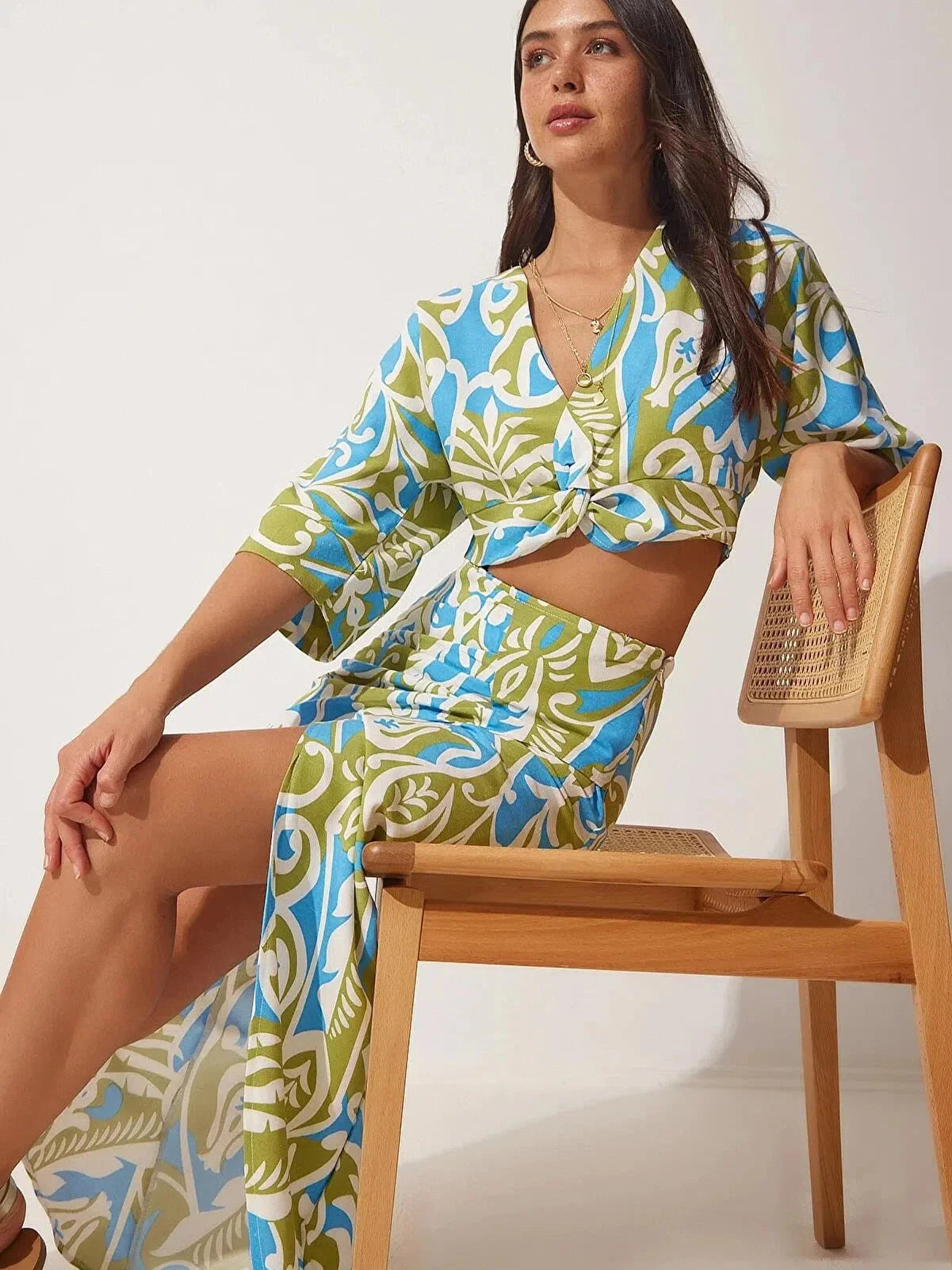 Floral Print Crop Top & Skirt Coord Set