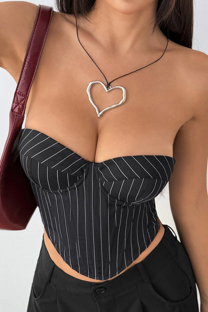 Tie Corset Woven Stripe Chic Crop Top