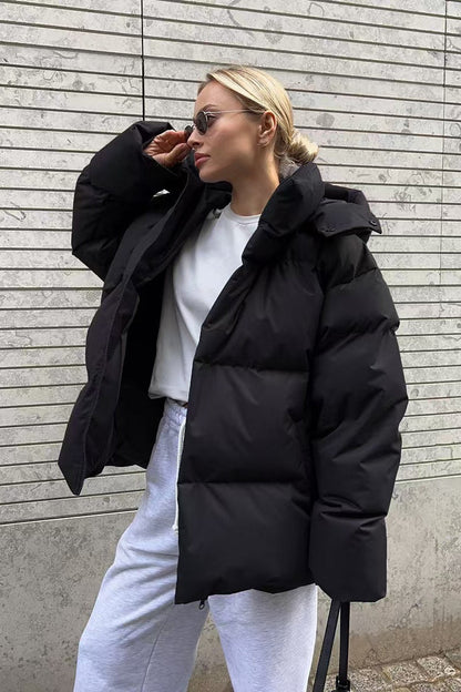 Heavy Duty Zipped Hooded Puffer Jacket