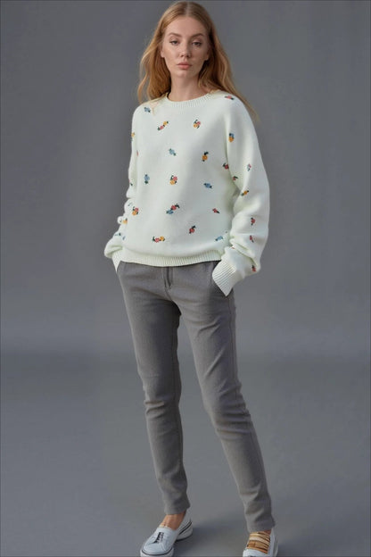 Embroidered Floral Crewneck Sweater