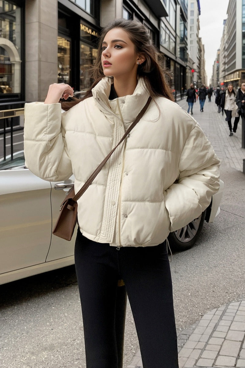 Cropped Faux Leather Insulated Puffer Jacket