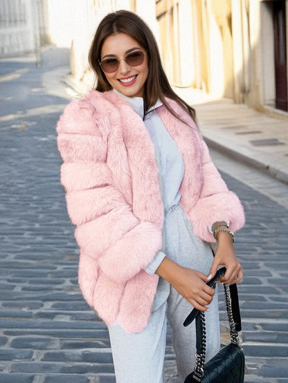 Plush Faux Fur Coat Crew Neck Winter Eco-friendly Fur Jacket For Women 2026