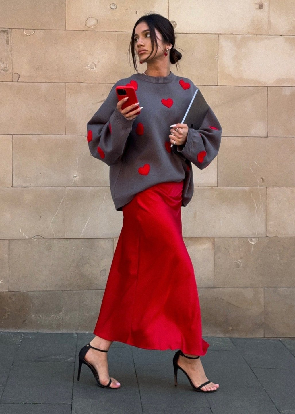 Chic Heart Pattern Pullover Sweater