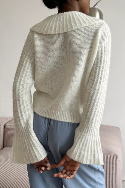 Fashionable Polo Bell Sleeve Sweater