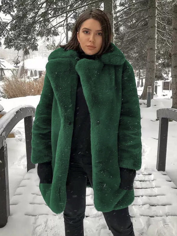 Faux Fur Coat Notched Lapel Winter Chic Eco-friendly Long Jacket For Women 2026