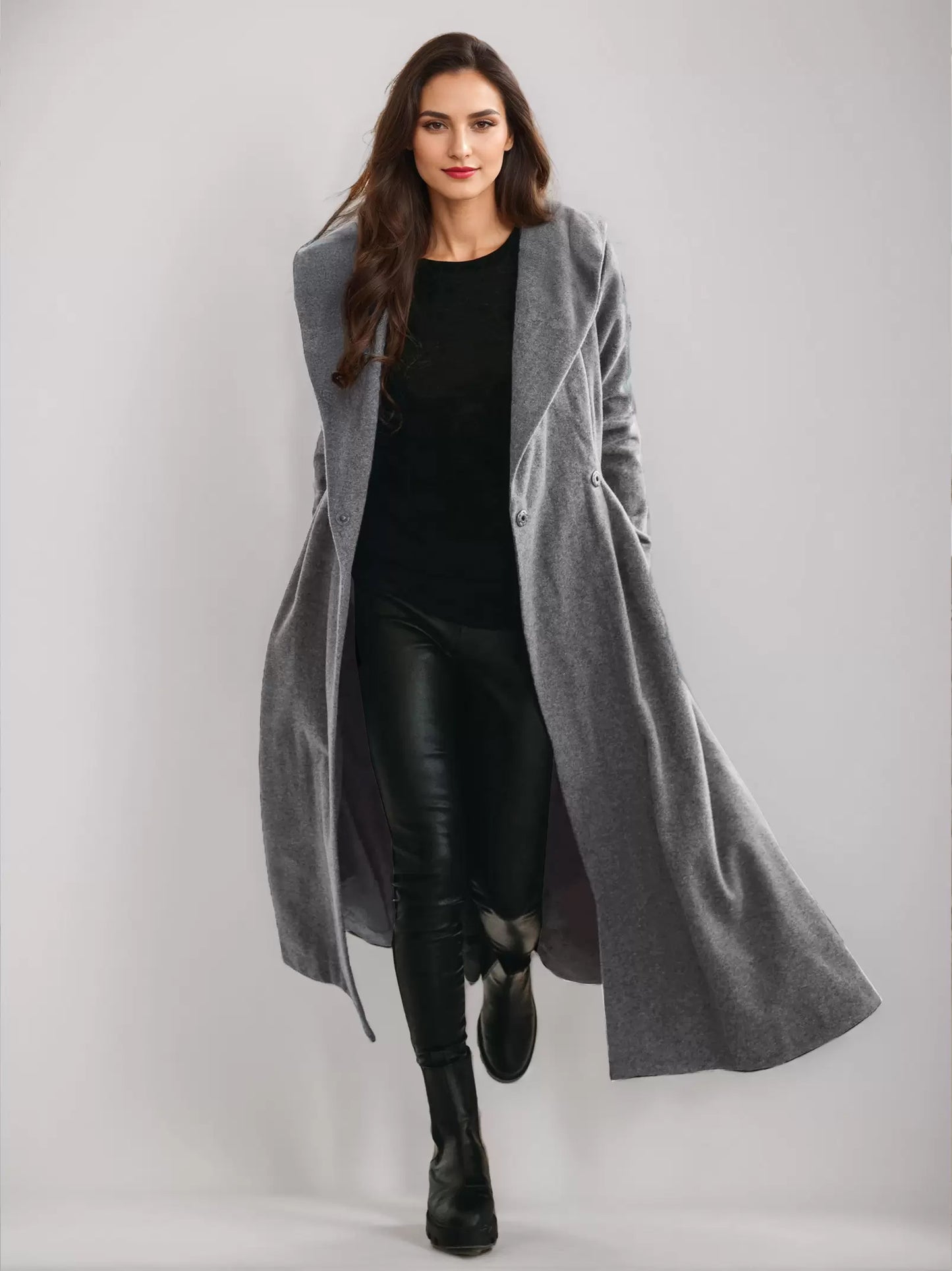 Woolen Flared Coat With Hood Vintage Belted A-line Winter Long Outerwear For Women 2026
