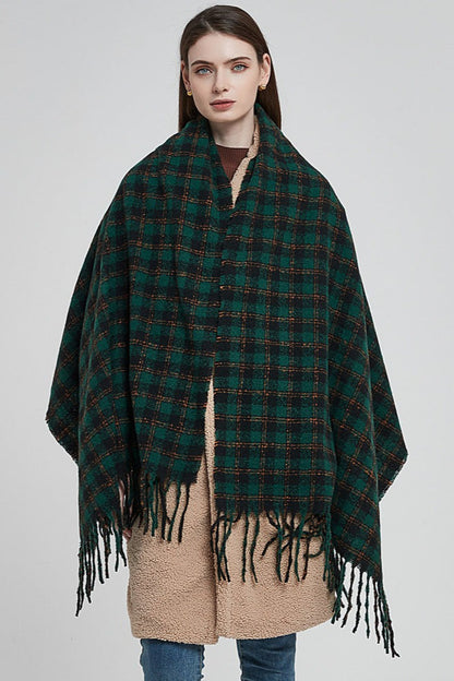 Oversized Fringe Plaid Scarf
