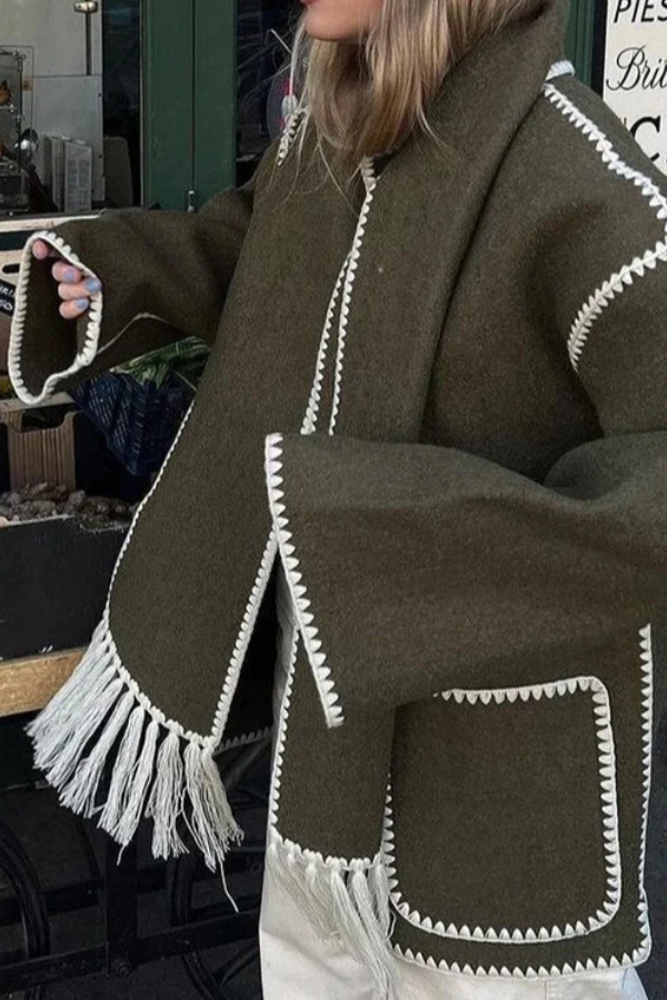 Scarf-Neckline Felt Woolen Coat