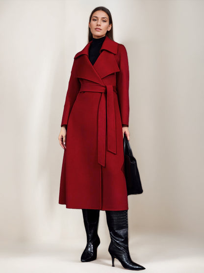 Red Wool Cashmere Blend Coat For Woman Burgundy Double-breasted Double-Faced Winter Outerwear 2026