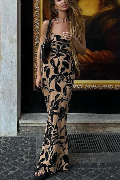 Elegant Printed Spaghetti Strap Maxi Dress