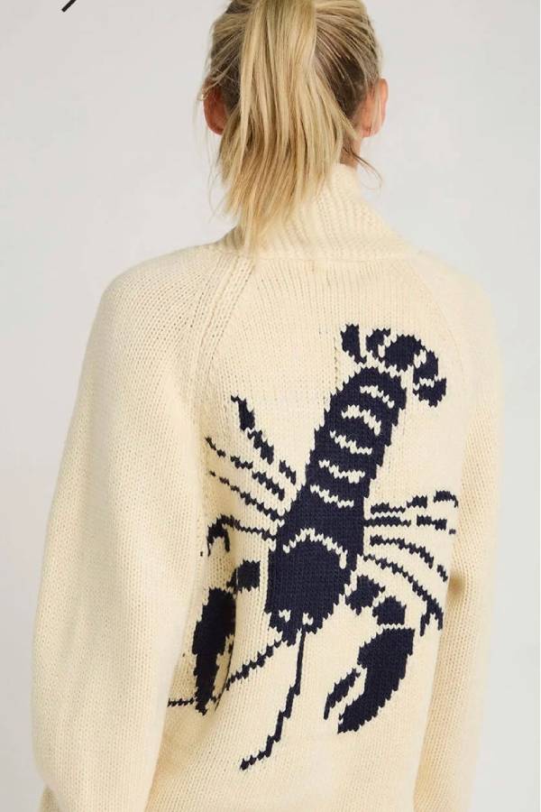 Chunky and Unique Knit Contrast Color Lobster Button Pocket Loose Cardigan