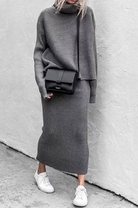 Elegant & Fashion Solid Color High Collar Two-piece Suit