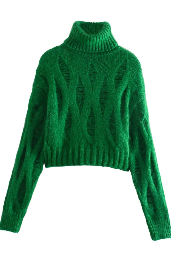 Ripped Custom Design High Neck Cropped Sweater