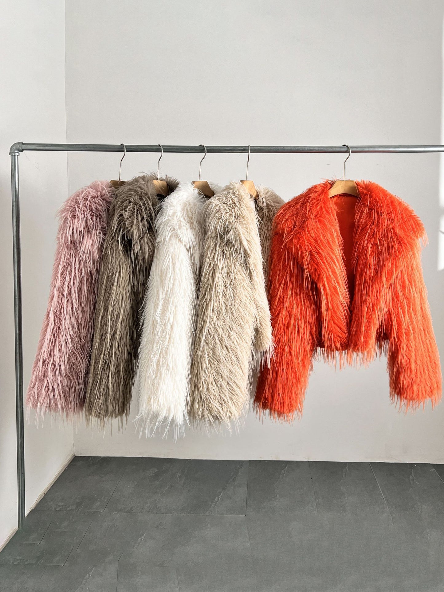 Faux Fur Coats Apricot Long Sleeves Faux Fur Jacket Winter Coat