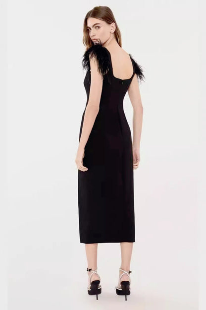 Square Neck Bow Feather Bandage Birthday Dress