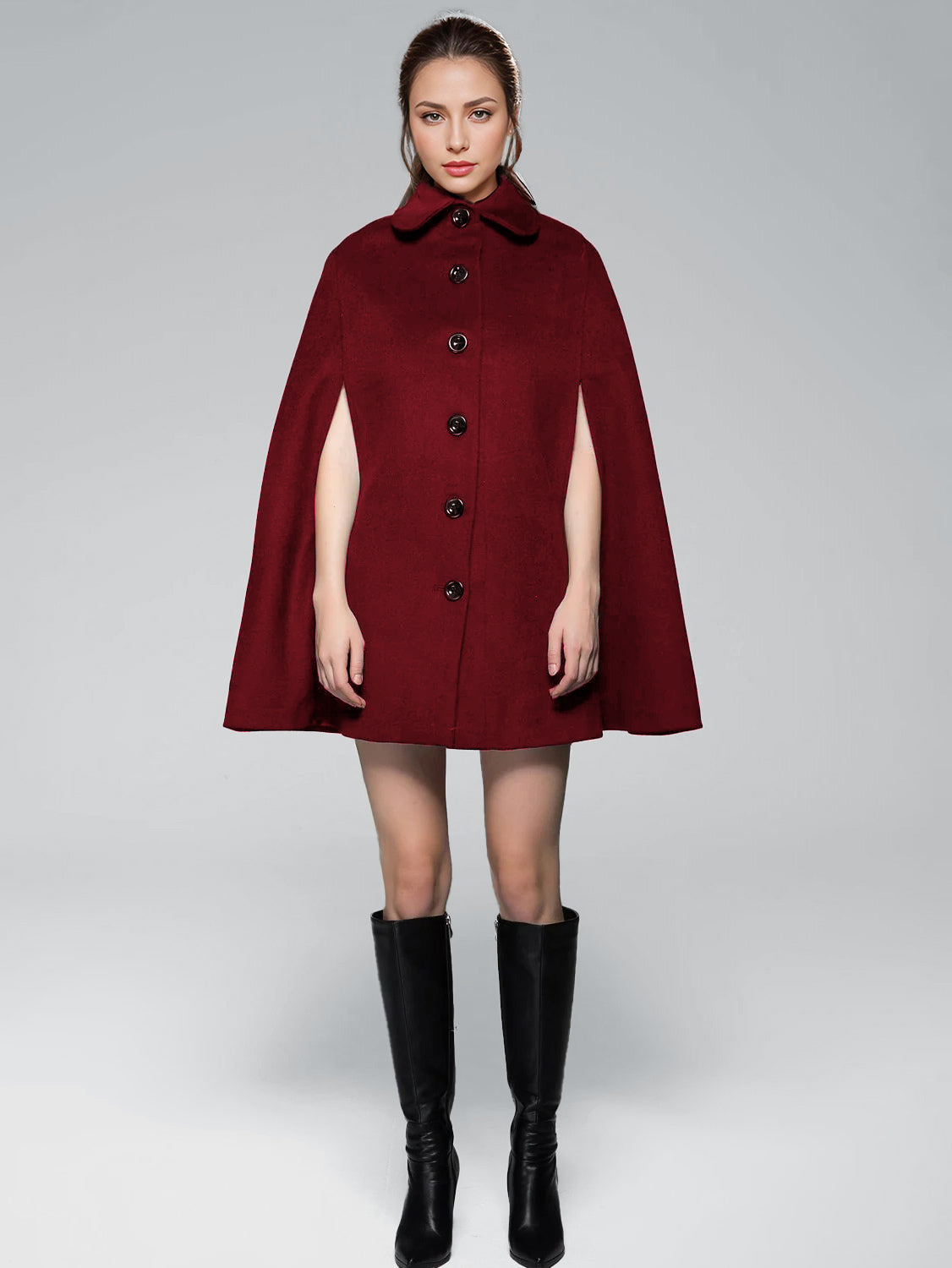 Wool Blend Cape Coat Turndown Collar Black Poncho Oversized Outerwear For Women 2026
