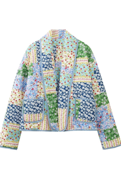 Printed Quilted Short Contrast Color Cotton Coat