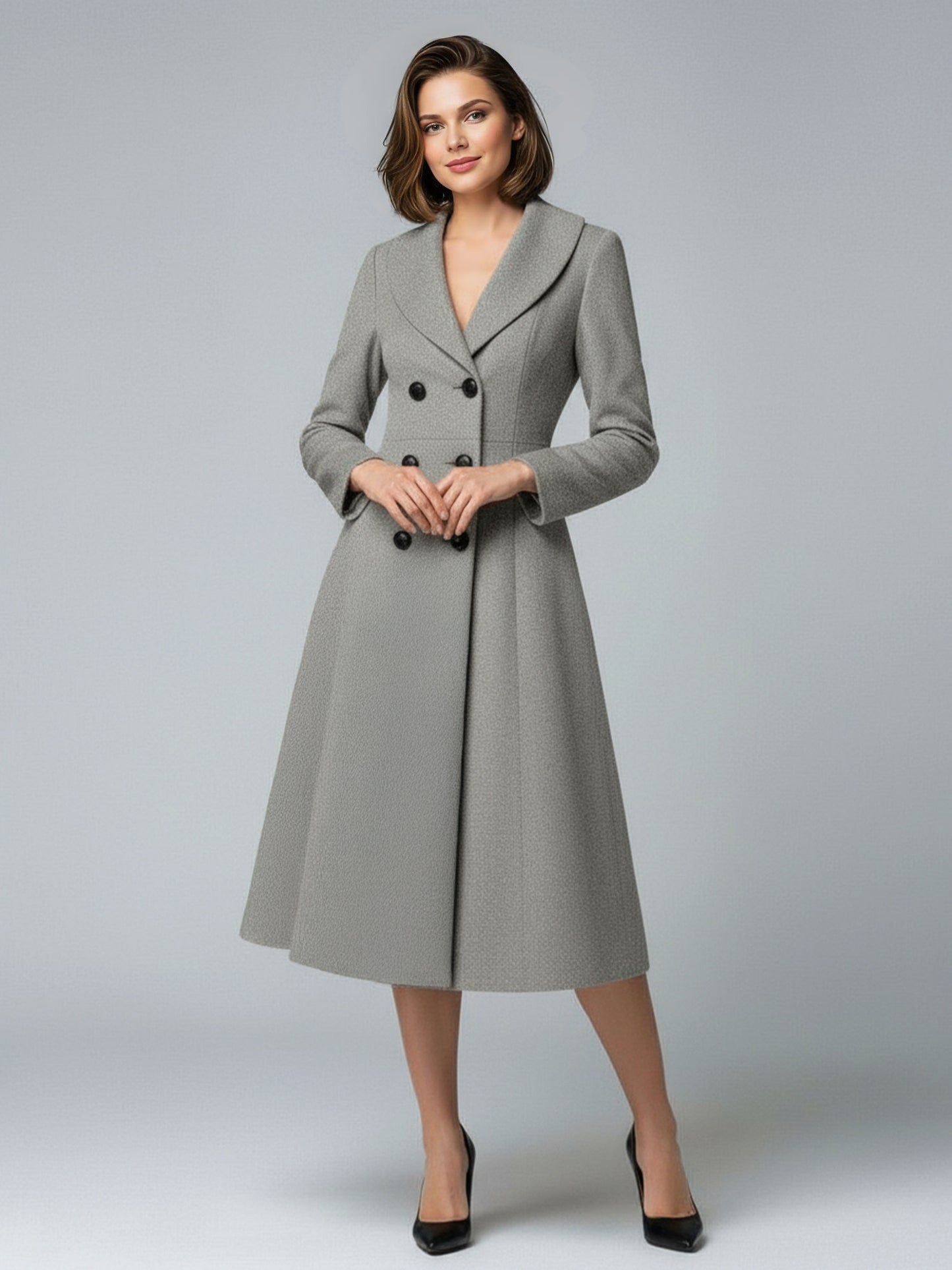 Woolen Double-Breasted A-line Midi Coat With Shawl Collar For Women 2026
