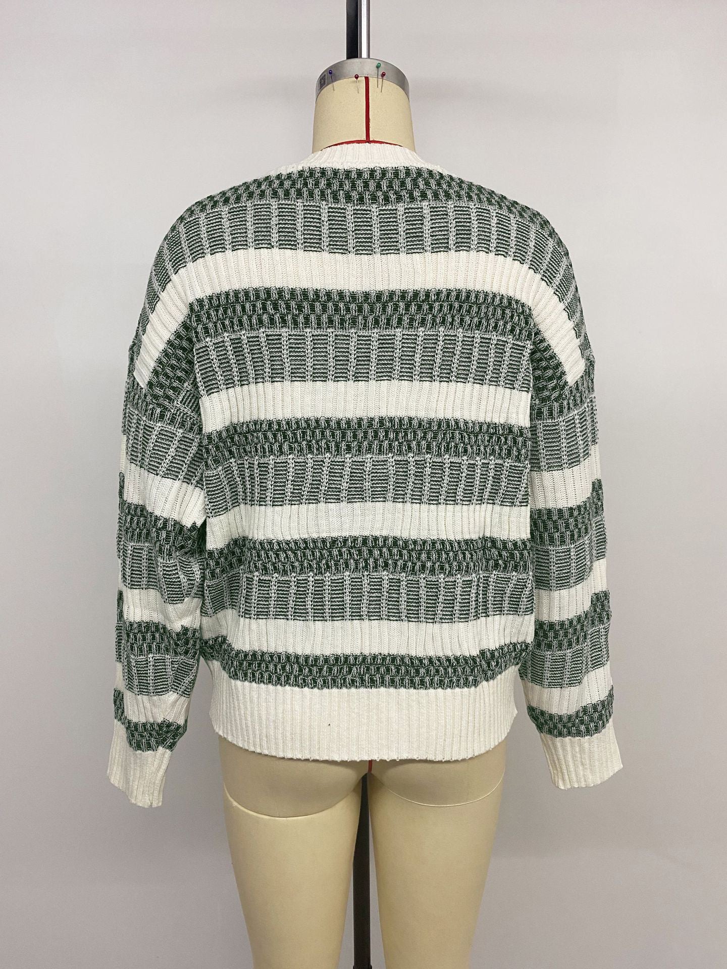 Women Pullover Sweater Hunter Green Two-Tone Jewel Neck Long Sleeves Layered Acrylic Sweaters