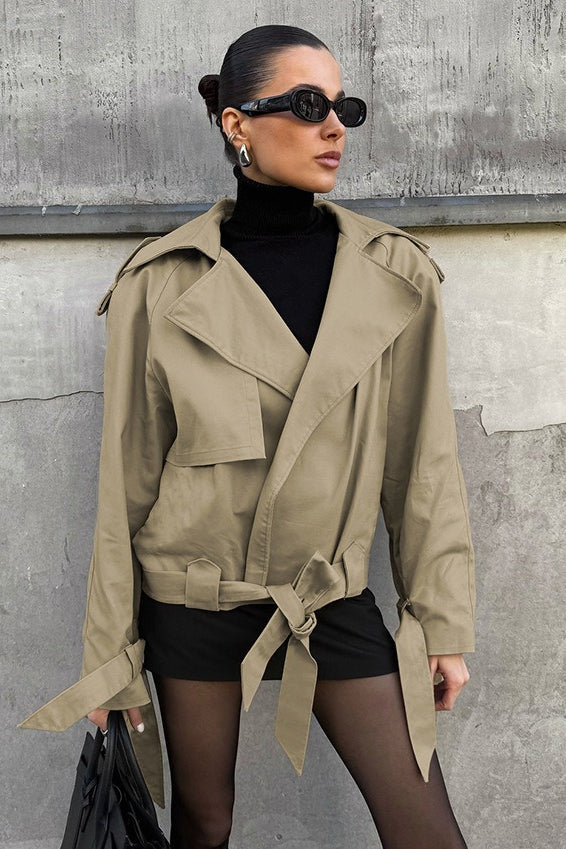 Vintage Barn-Style Khaki Belted Trench Coat