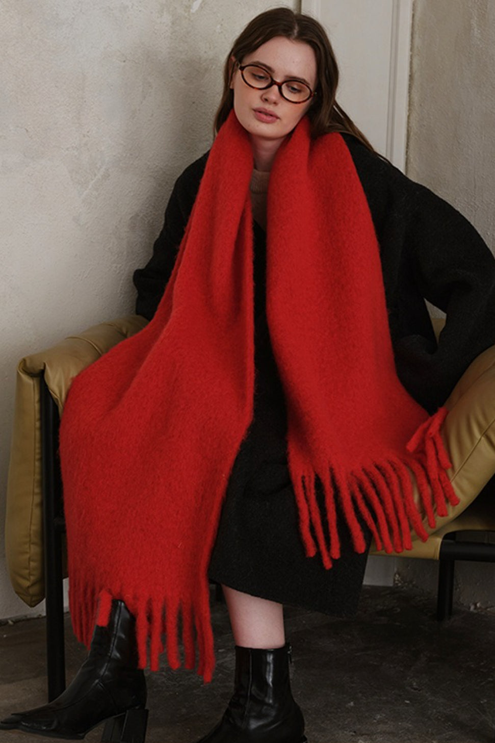 Wool Blend Fringed Scarf