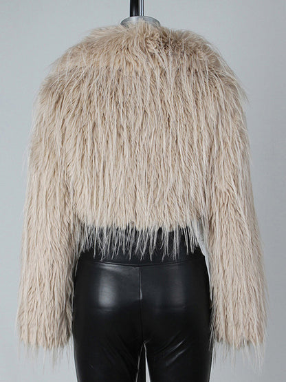 Fringed Faux Fur Cropped Coat V-neck Winter Jacket For Women 2026