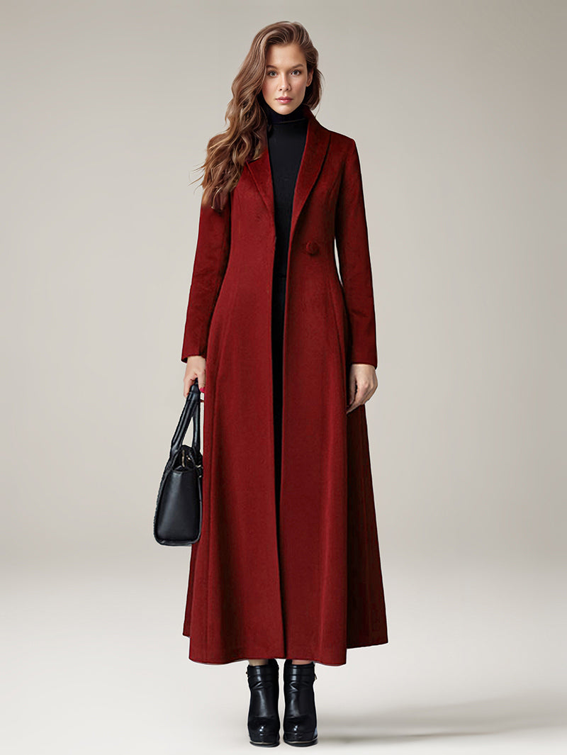 Women's Coat Warm Winter A-line Lapel Full Length Maxi Woolen Coat 2026