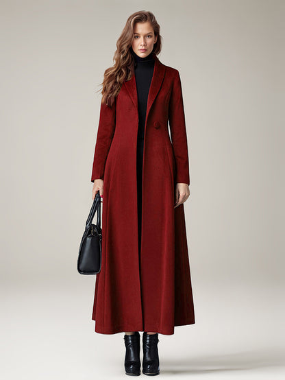 Women's Coat Warm Winter A-line Lapel Full Length Maxi Woolen Coat 2026