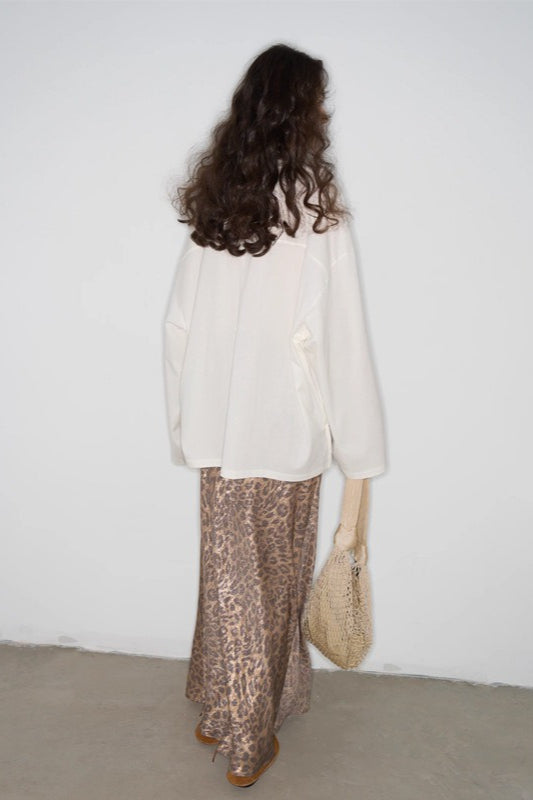 Leopard Print Elastic Waist Straight-Cut Maxi Skirt