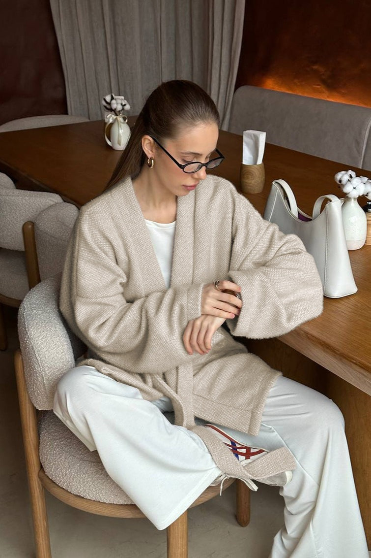 Vintage Tie-Waist Wool Blend Midi Coat