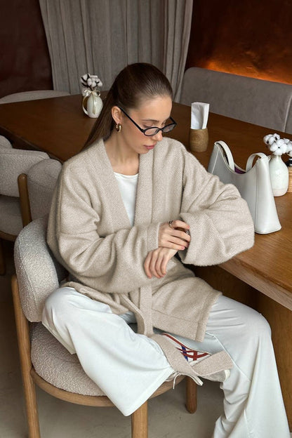 Vintage Tie-Waist Wool Blend Midi Coat