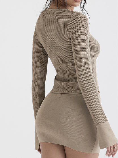 Solid Flare Sleeve Slim Sweater