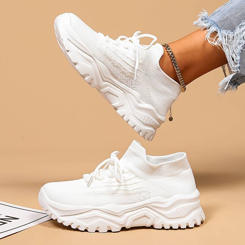 Women's Orthopedic White Lace-Up Sneakers – Comfortable Support Everyday Shoes