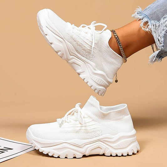 Women's Orthopedic White Lace-Up Sneakers – Comfortable Support Everyday Shoes