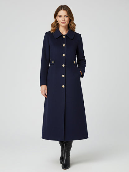 Vintage Wool Cashmere Blend Coat With Golden Buttons For Women 2026