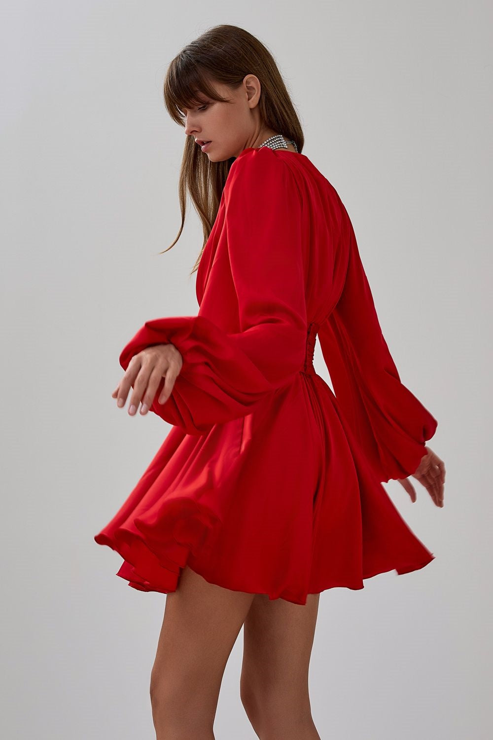 Janice V-neck Puff Sleeve Mini Dress