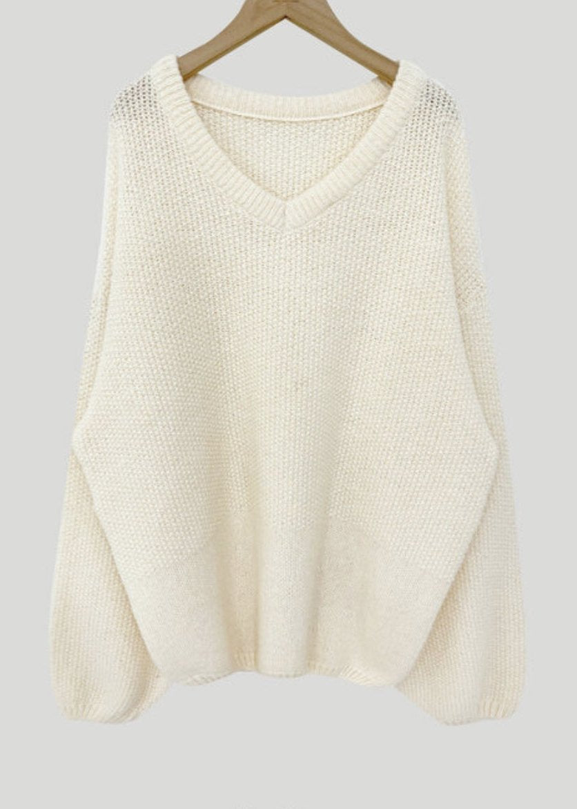 Cozy V-neck Loose Knit Pullover