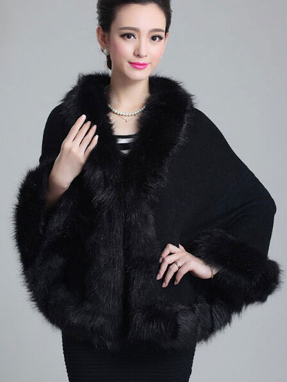 Women's Poncho Knitwear Oversized Faux Fur Coat Spring Outerwear