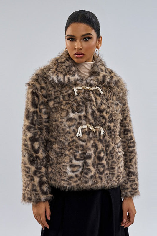 Leopard Print Faux Fur Coat