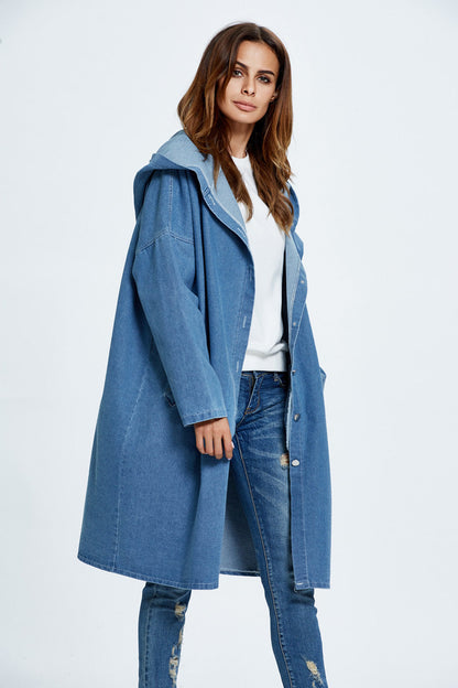 Long Hooded Denim Coat