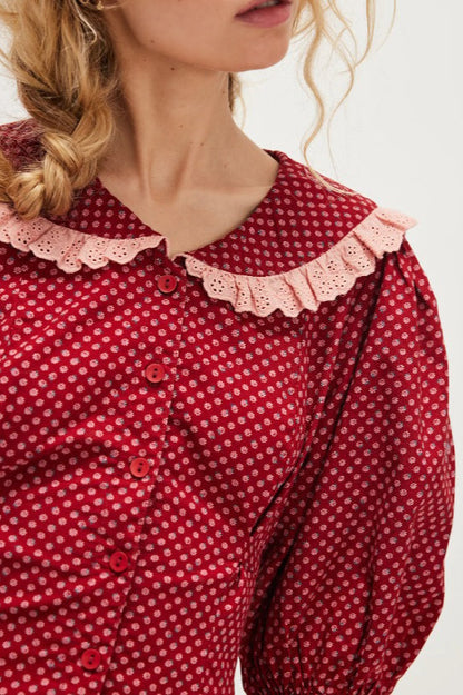 Ditsy Floral Peter Pan Collar Puff Sleeve Button Front Mini Dress