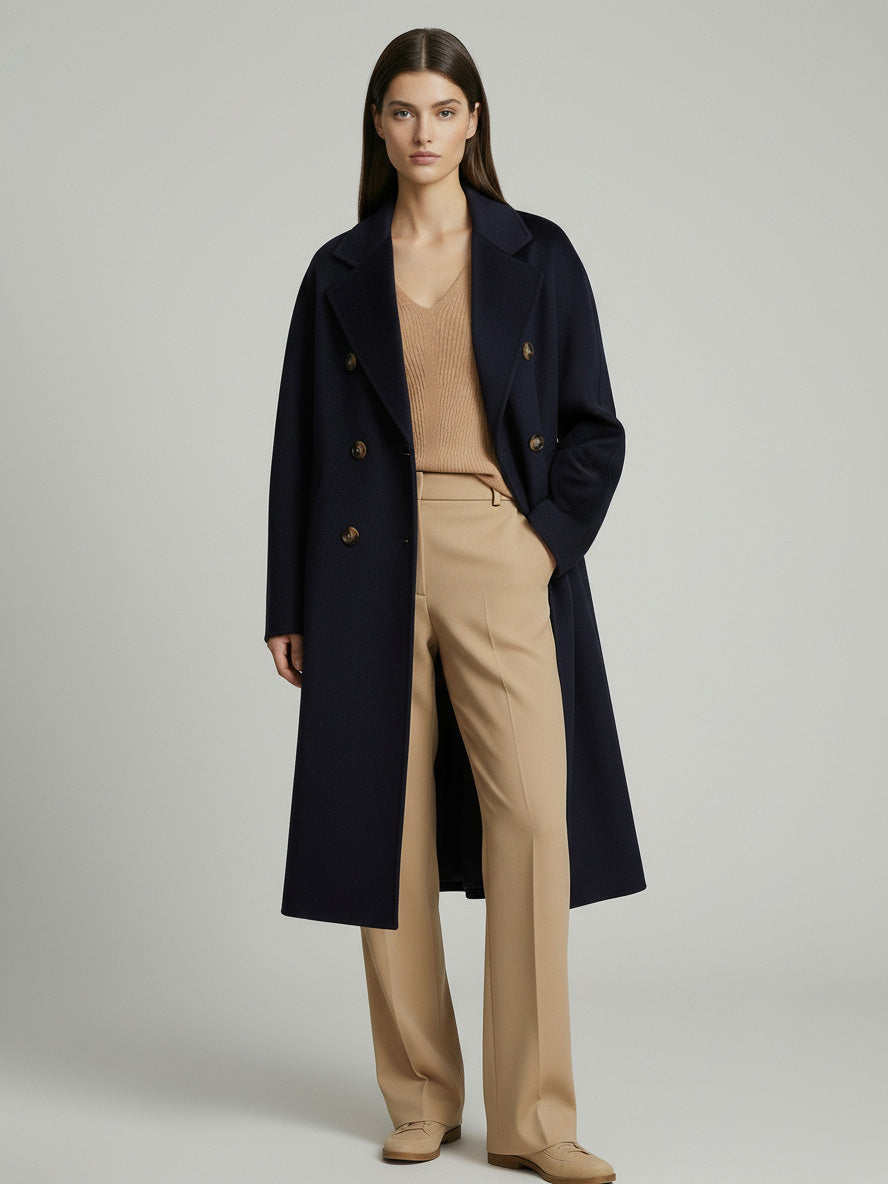 Wool Cashmere Blend Vintage A-line Coat With Classic Lapel And Belt For Women 2026