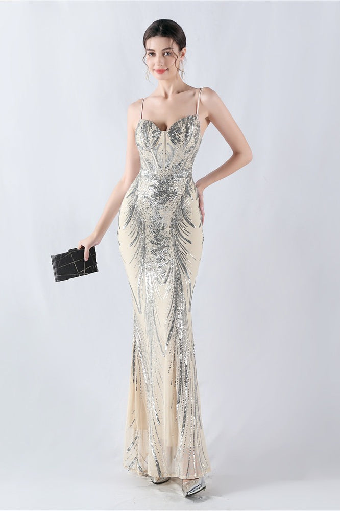 Boned Sequin Embroidered Formal Dress
