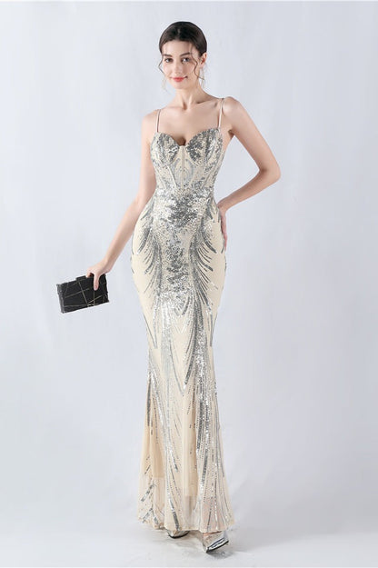 Boned Sequin Embroidered Formal Dress