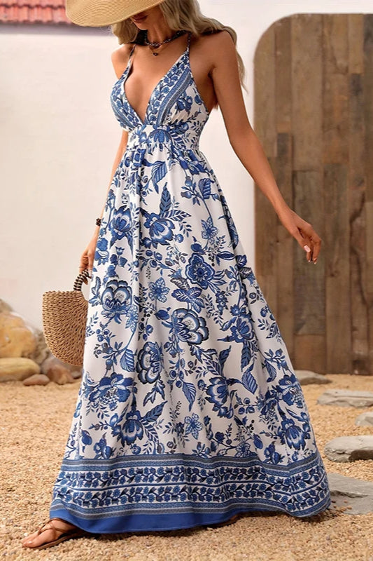 Hawaiian V-neck Short Sleeve Floral Dress