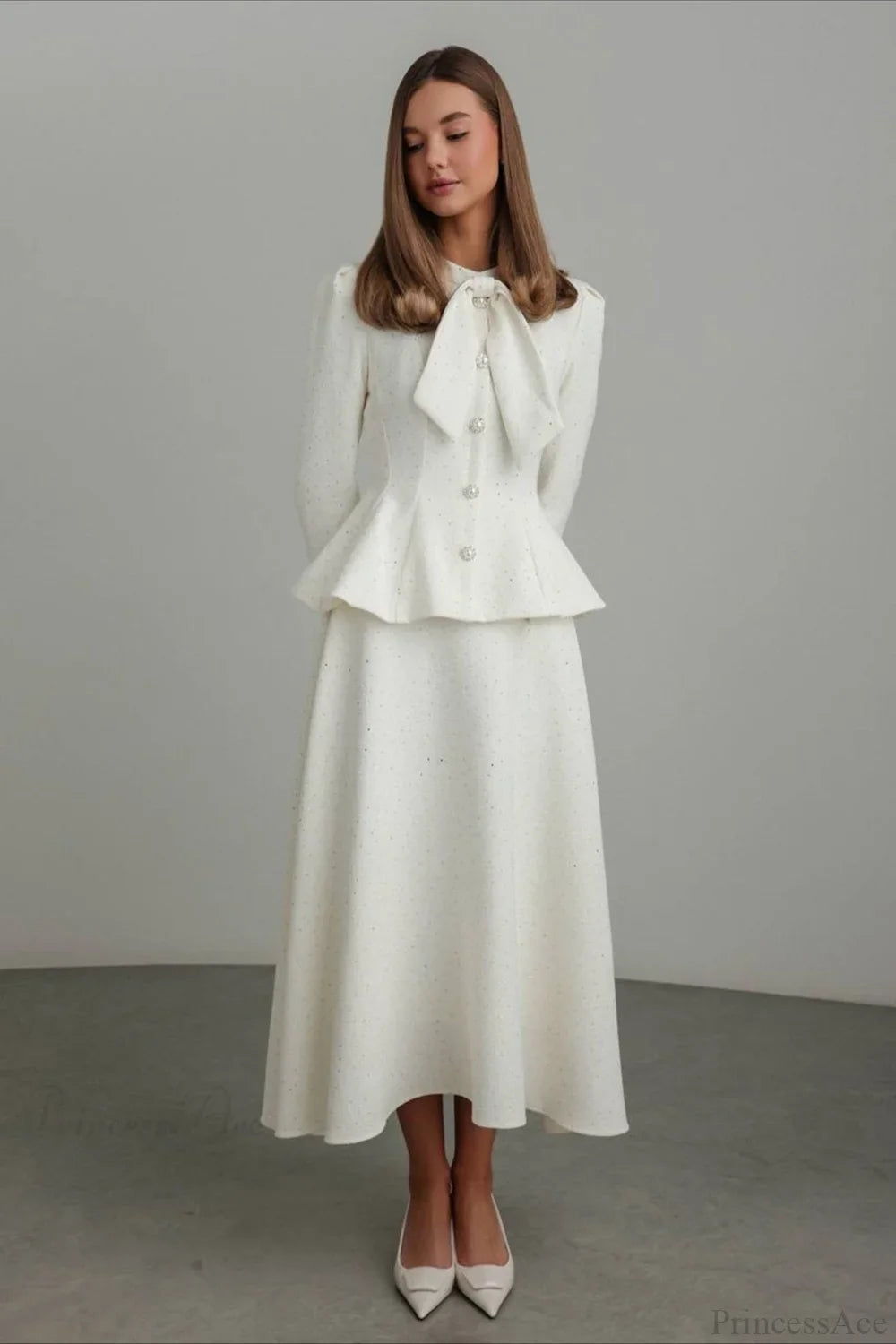 3D Floral Lace Ruffled Hem Elegant Two Piece Set