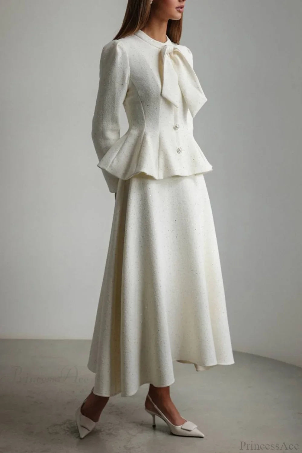 3D Floral Lace Ruffled Hem Elegant Two Piece Set