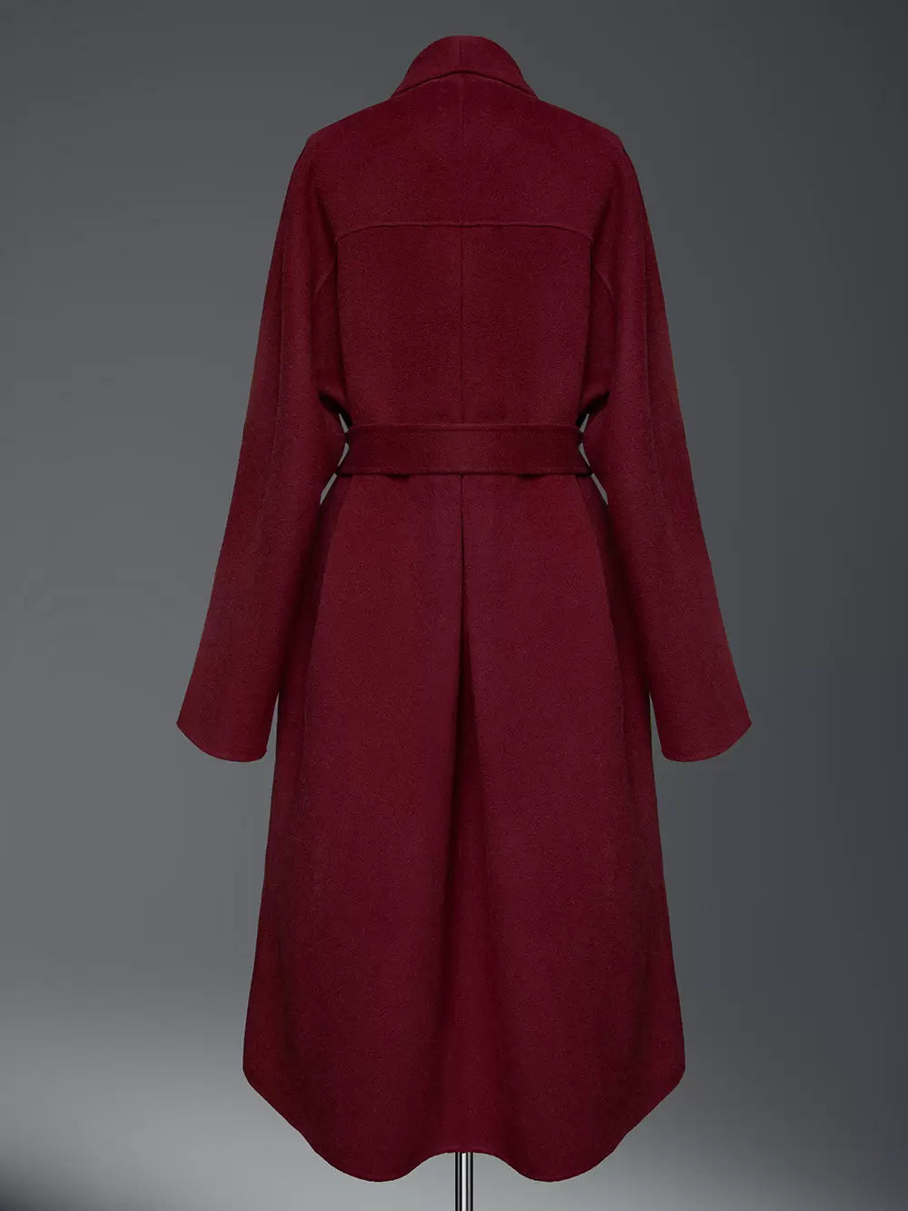 Burgundy Wool Cashmere Blend Wrap Coat For Woman Lapel Elegant Belted Double-Faced Winter Outerwear 2026